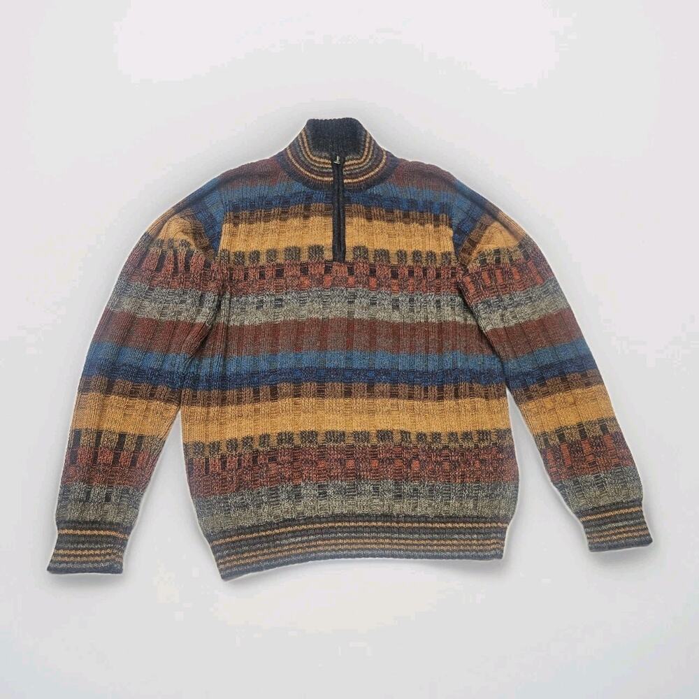 Novica 100% Alpaca Women's Quarter Zip Knit Sweater Peru Small Boho Striped